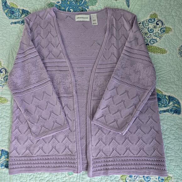 Alfred Dunner Women's Lavender Crocheted Knit Open Front Sweater Cardigan NWOT - Picture 6 of 7